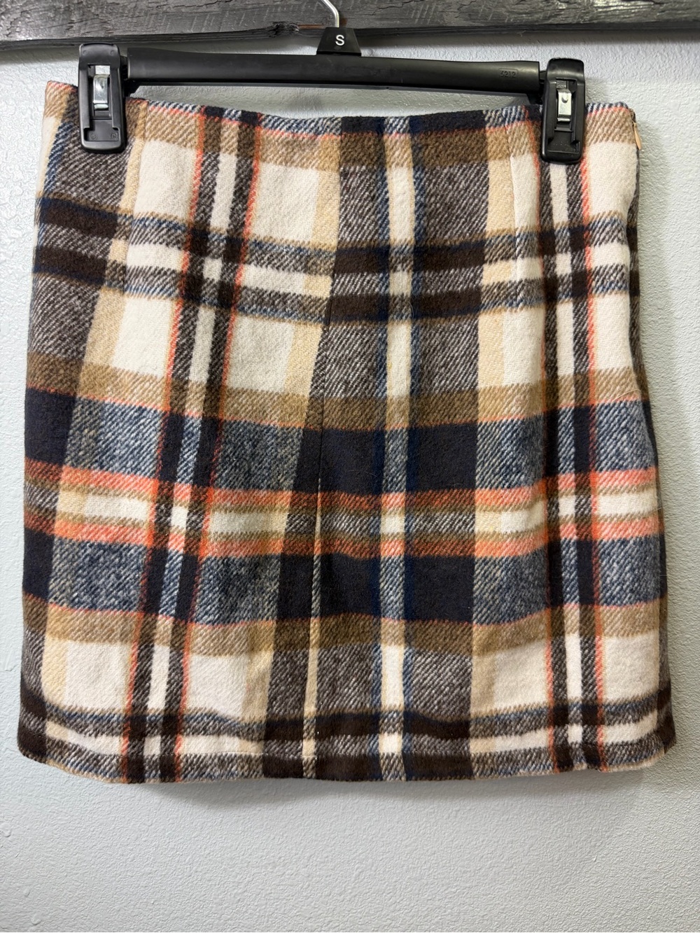 Plaid Mini Skirt in Cream, Brown and Navy